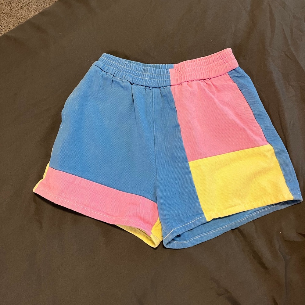 Womens small denim patchwork shorts